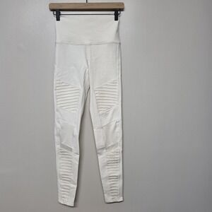 Alo Yoga Moto Leggings Ivory High Waist Stretch Activewear‎ Women's Small S